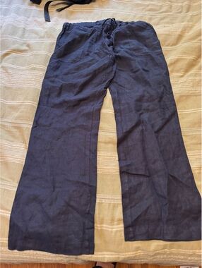 Allen Allen Women's Navy Linen Drawstring Pants Sz L